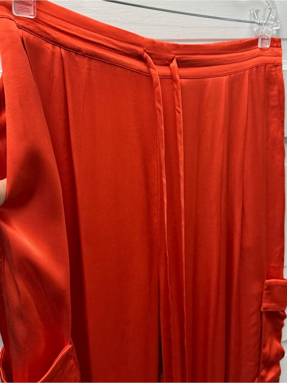 Nation Ltd Red Satin Wide Leg Cargo Pants L - Picture 9 of 10